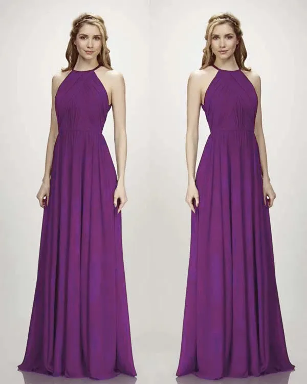 Popular Grape Bridesmaid Dresses Open Back Long Chiffon A-line Wedding Guest Party Gowns Floor Length