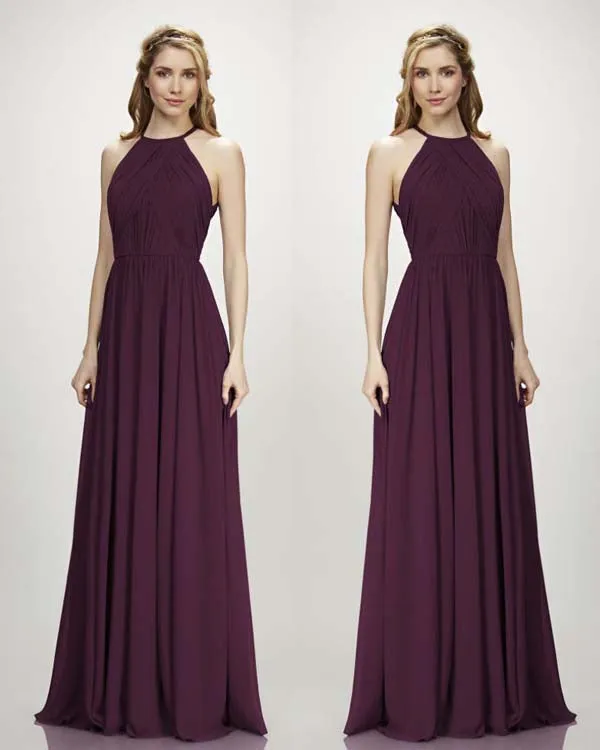 Popular Grape Bridesmaid Dresses Open Back Long Chiffon A-line Wedding Guest Party Gowns Floor Length
