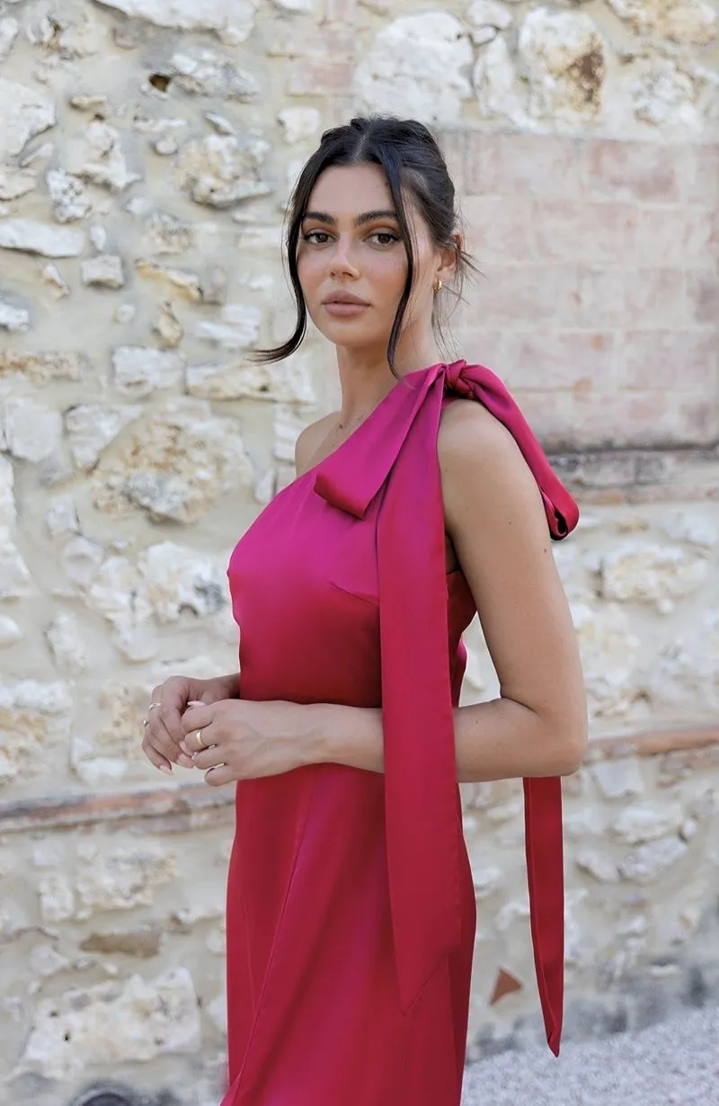 Porto Dress in Hot Pink Satin