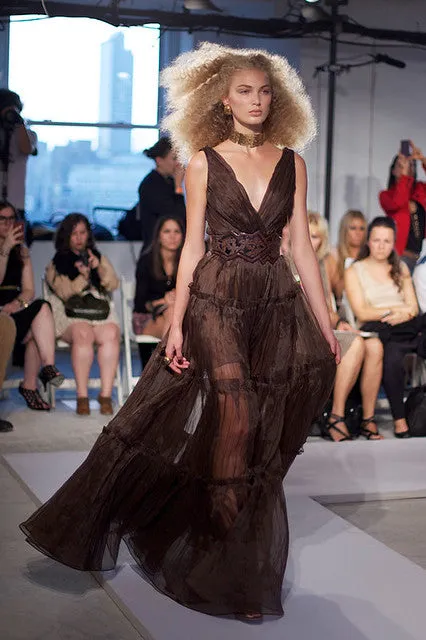 Pretty Spring 2012 Oscar de la Renta Runway Look 46 Brown Silk Chiffon Dress