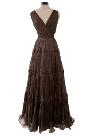 Pretty Spring 2012 Oscar de la Renta Runway Look 46 Brown Silk Chiffon Dress