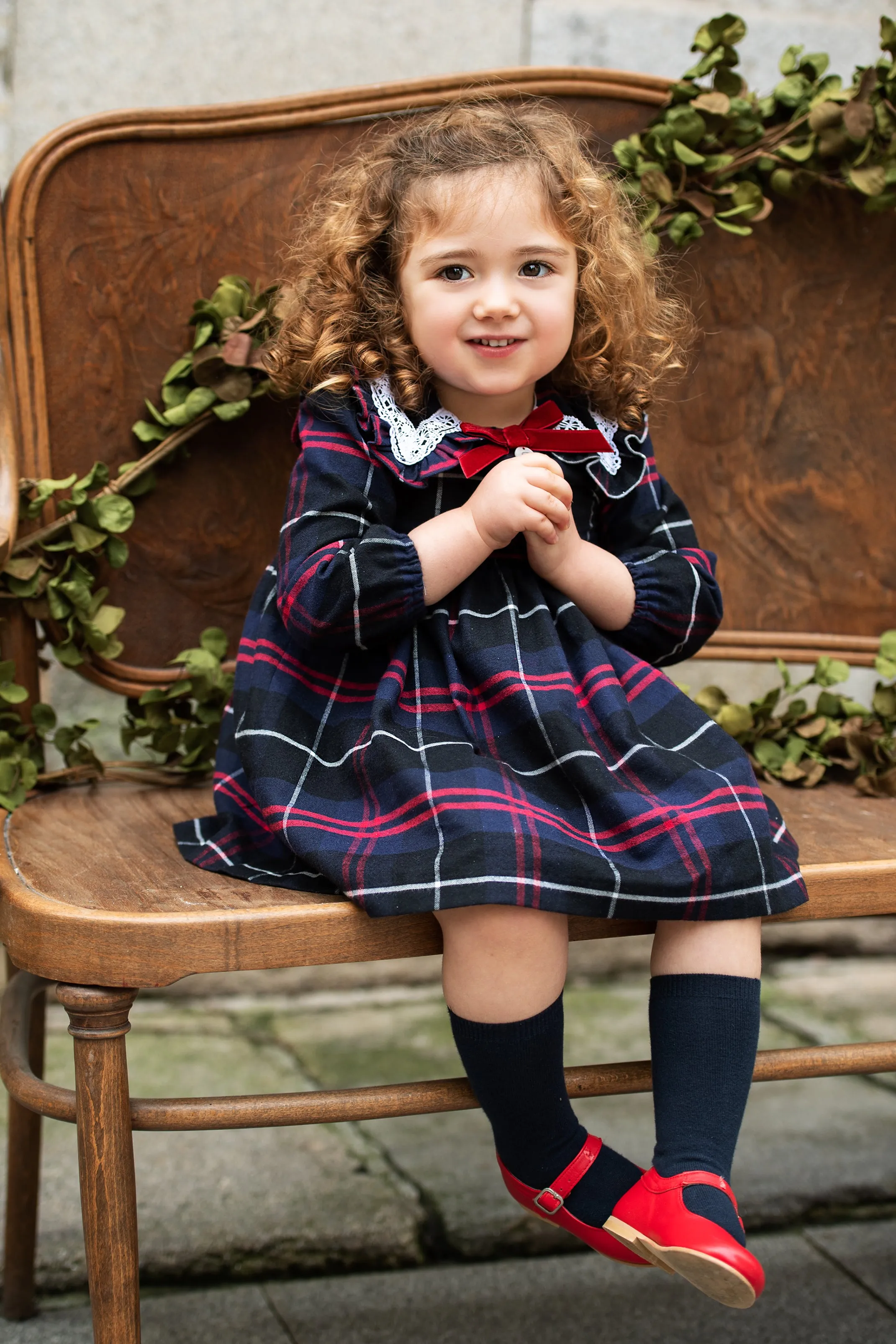 "Addison" Navy & Red Tartan Dress