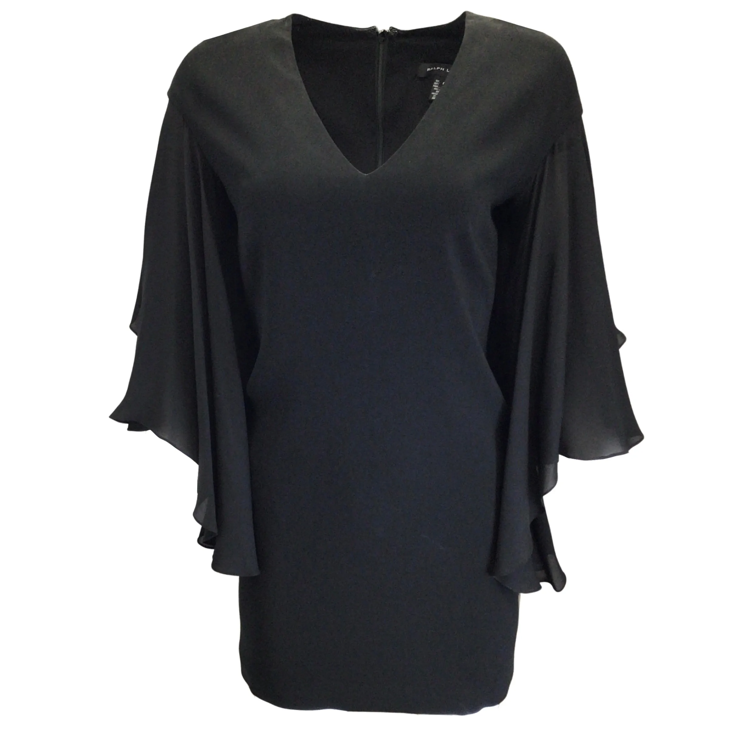 Ralph Lauren Black Label Black Flutter Sleeved Crepe Mini Dress