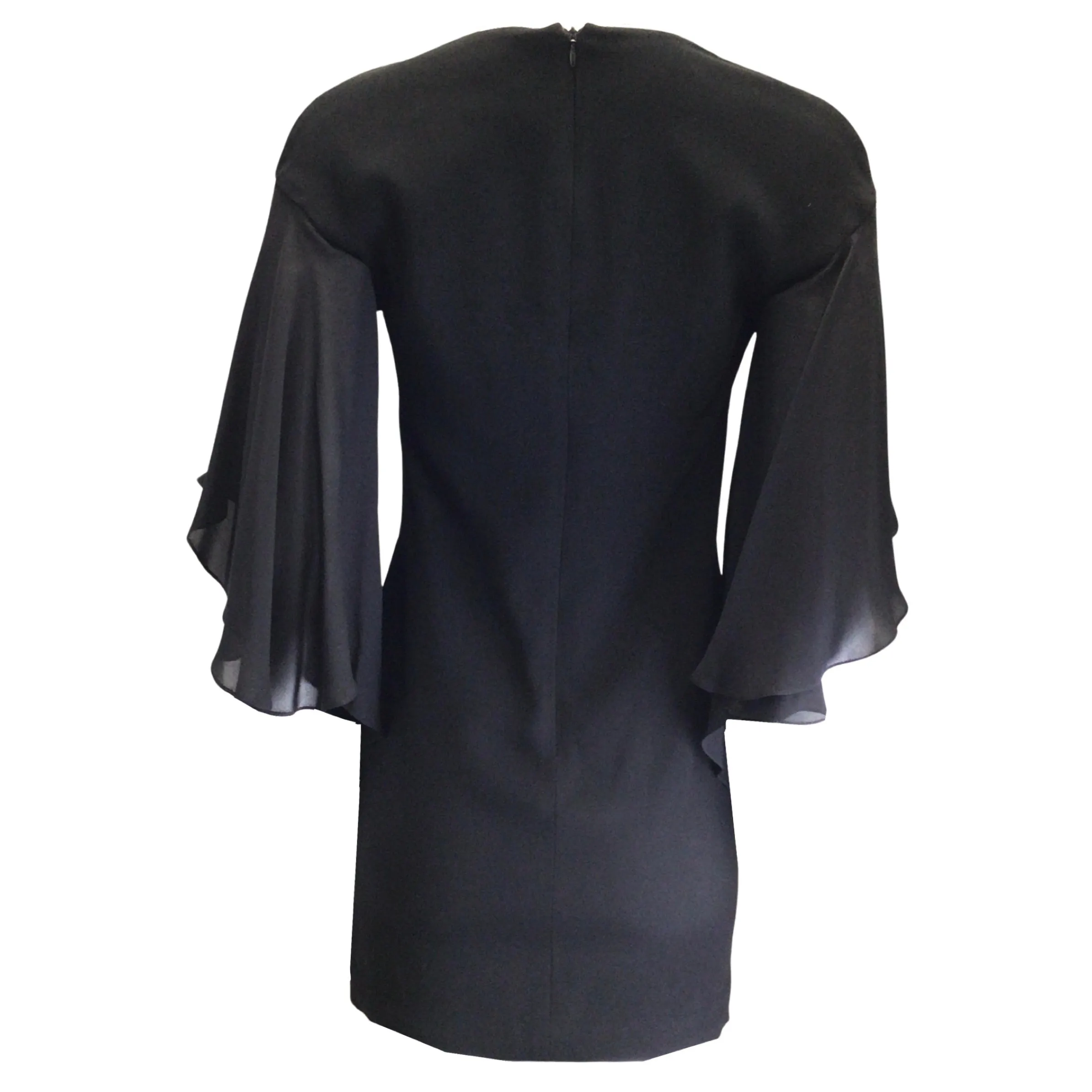Ralph Lauren Black Label Black Flutter Sleeved Crepe Mini Dress