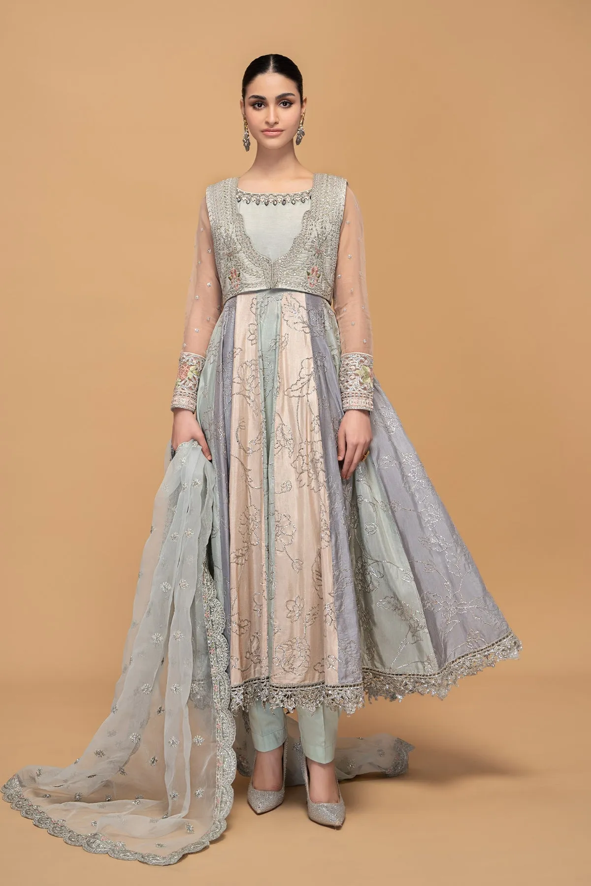 Raw Silk Rainbow Frock Churridar Pakistani Party Dresses