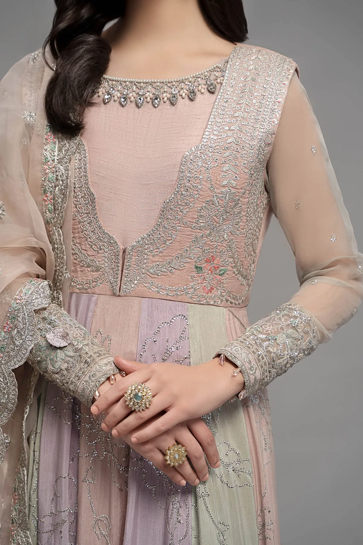 Raw Silk Rainbow Frock Churridar Pakistani Party Dresses