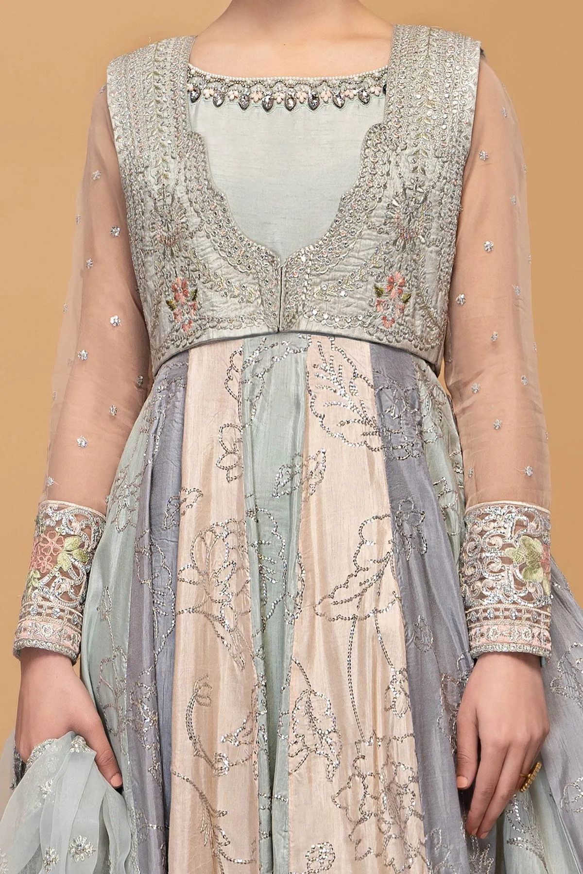 Raw Silk Rainbow Frock Churridar Pakistani Party Dresses