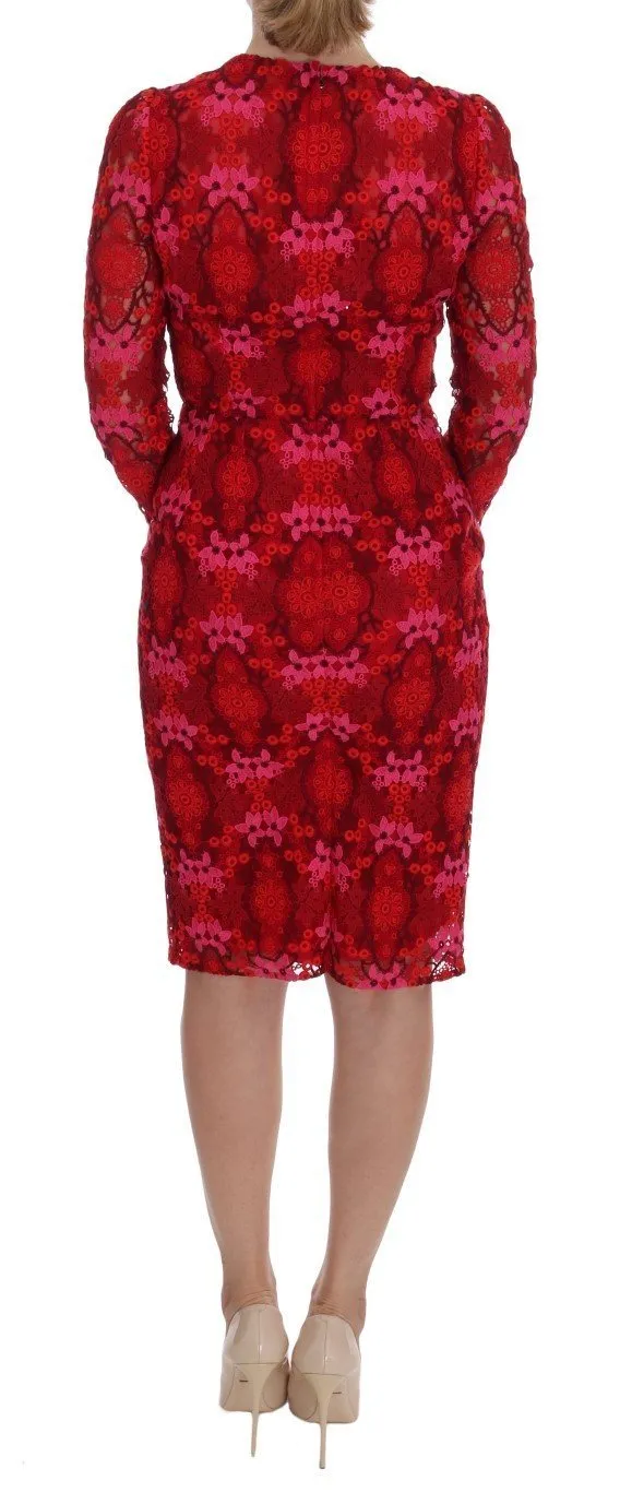 Red Floral Ricamo Sheath Dress
