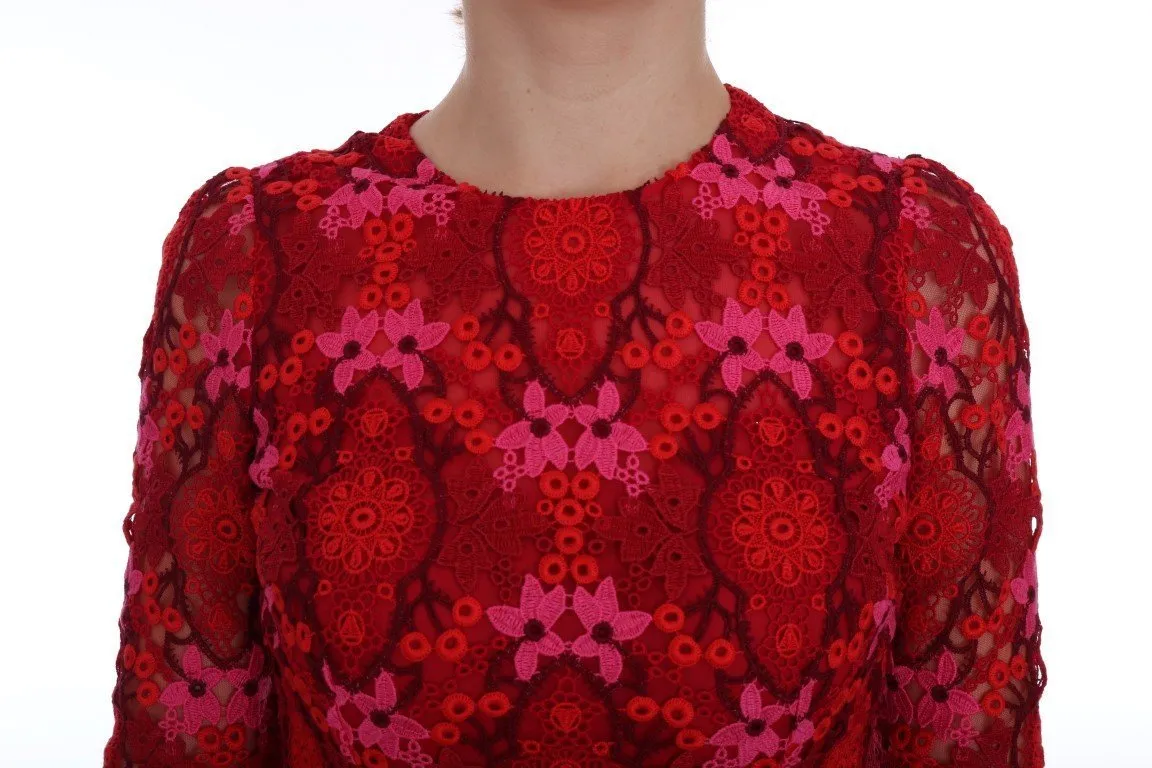 Red Floral Ricamo Sheath Dress