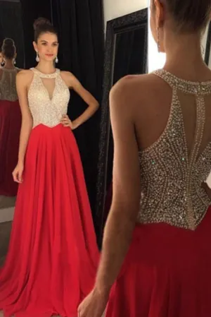 Red Skirt Beaded Bodice Long Deep V Neck Prom Gowns,Fashion Women Dress OK809
