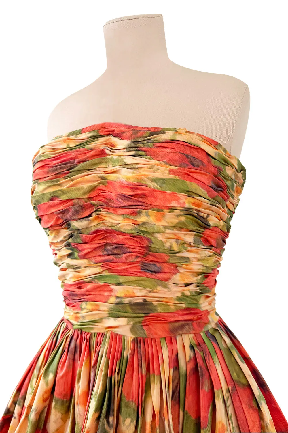 Resort 2009 Oscar de la Renta Runway Look 59 Strapless Coral Silk Dress w Full Bubble Hem Skirt