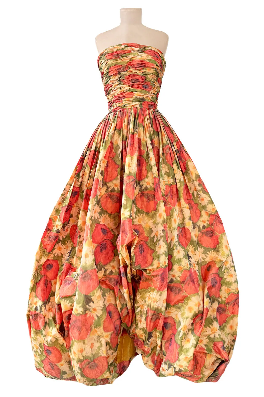 Resort 2009 Oscar de la Renta Runway Look 59 Strapless Coral Silk Dress w Full Bubble Hem Skirt