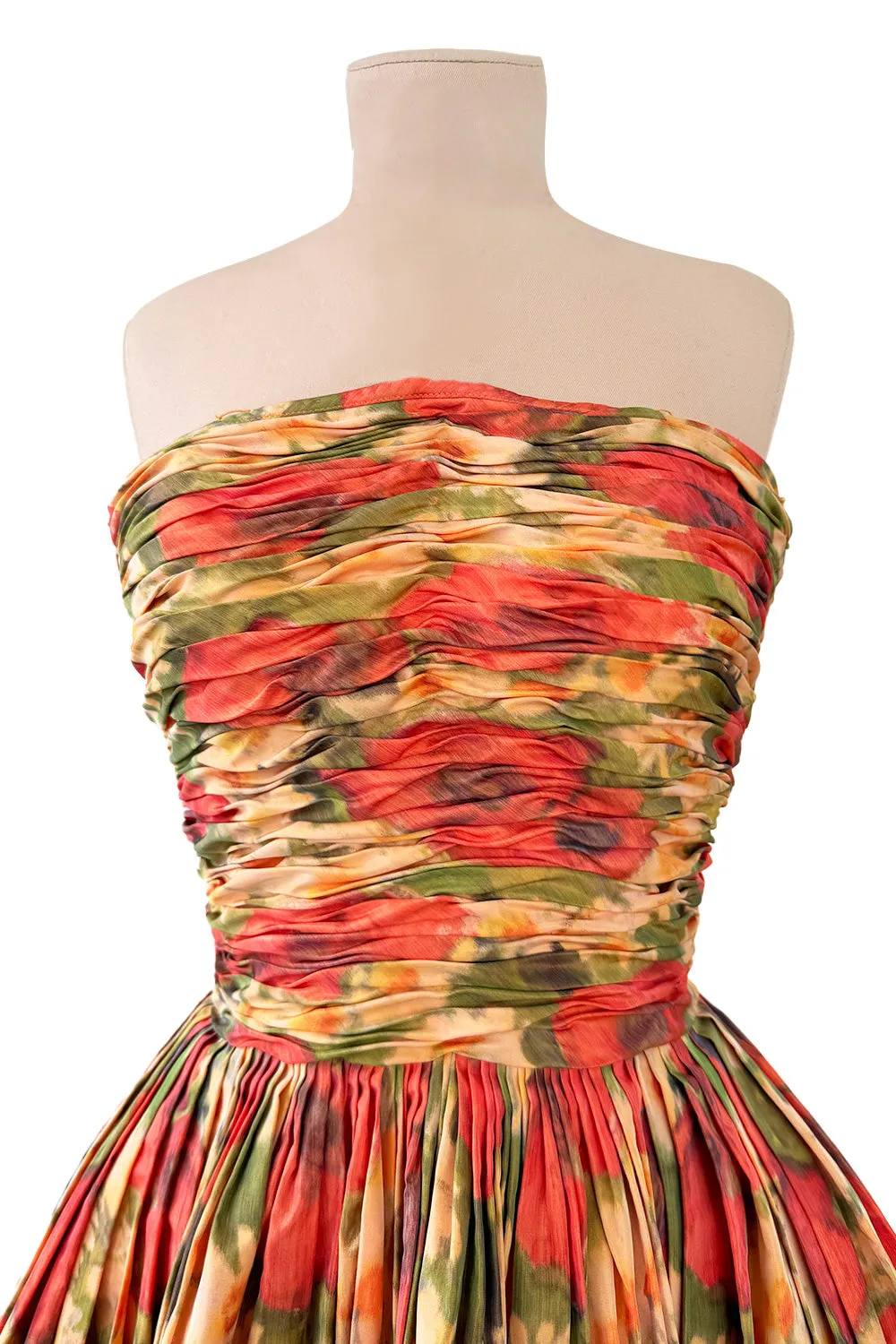 Resort 2009 Oscar de la Renta Runway Look 59 Strapless Coral Silk Dress w Full Bubble Hem Skirt