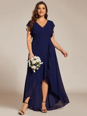 Robe de demoiselle d'honneur grande taille en mousseline de soie avec manches à volants