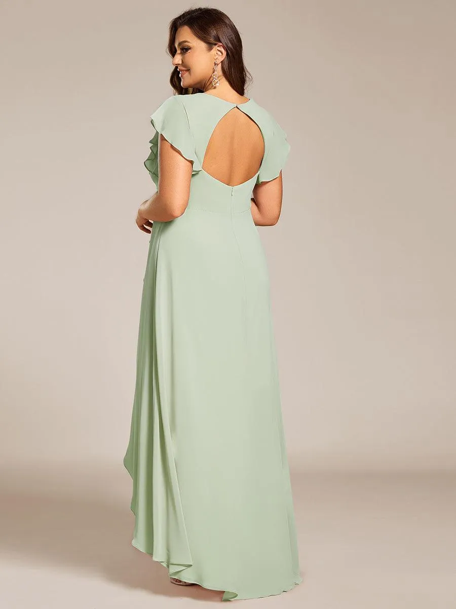 Robe de demoiselle d'honneur grande taille en mousseline de soie avec manches à volants