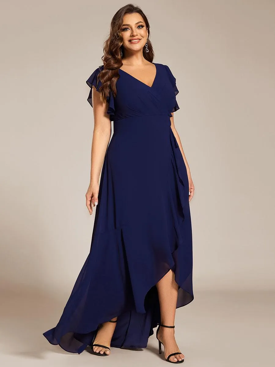 Robe de demoiselle d'honneur grande taille en mousseline de soie avec manches à volants