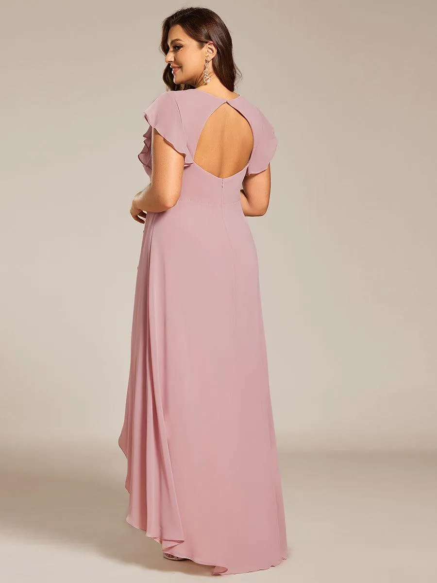 Robe de demoiselle d'honneur grande taille en mousseline de soie avec manches à volants