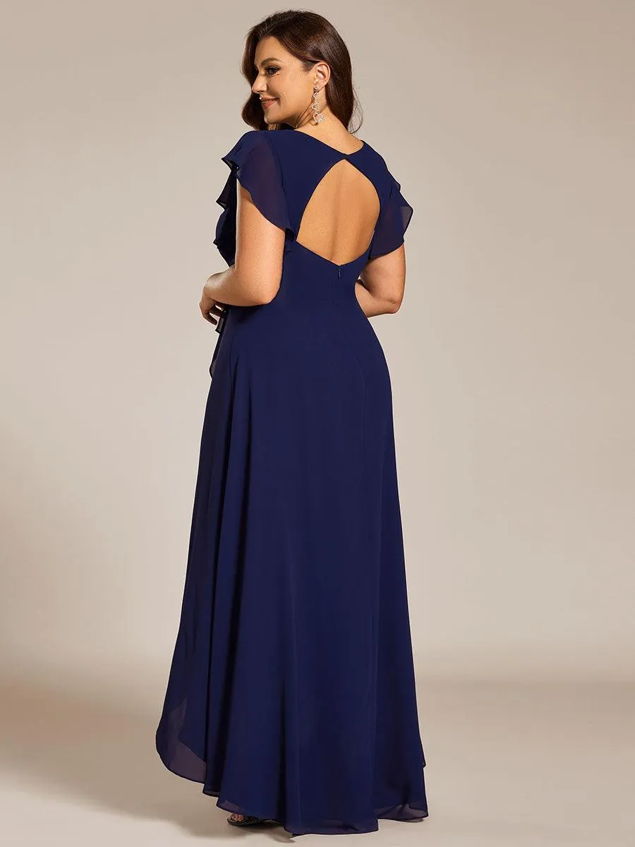 Robe de demoiselle d'honneur grande taille en mousseline de soie avec manches à volants