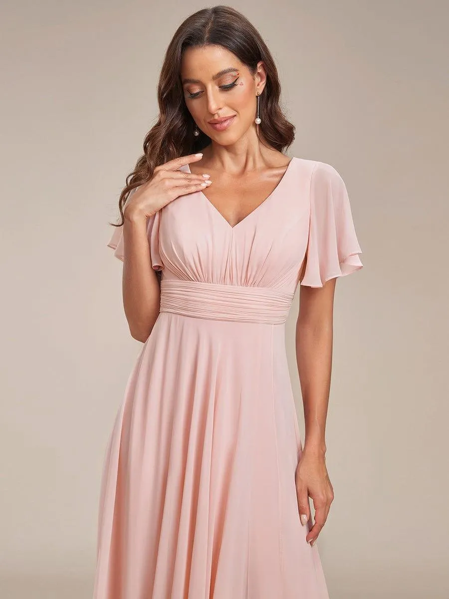 Robe de soirée en mousseline à manches volantées et à volants
