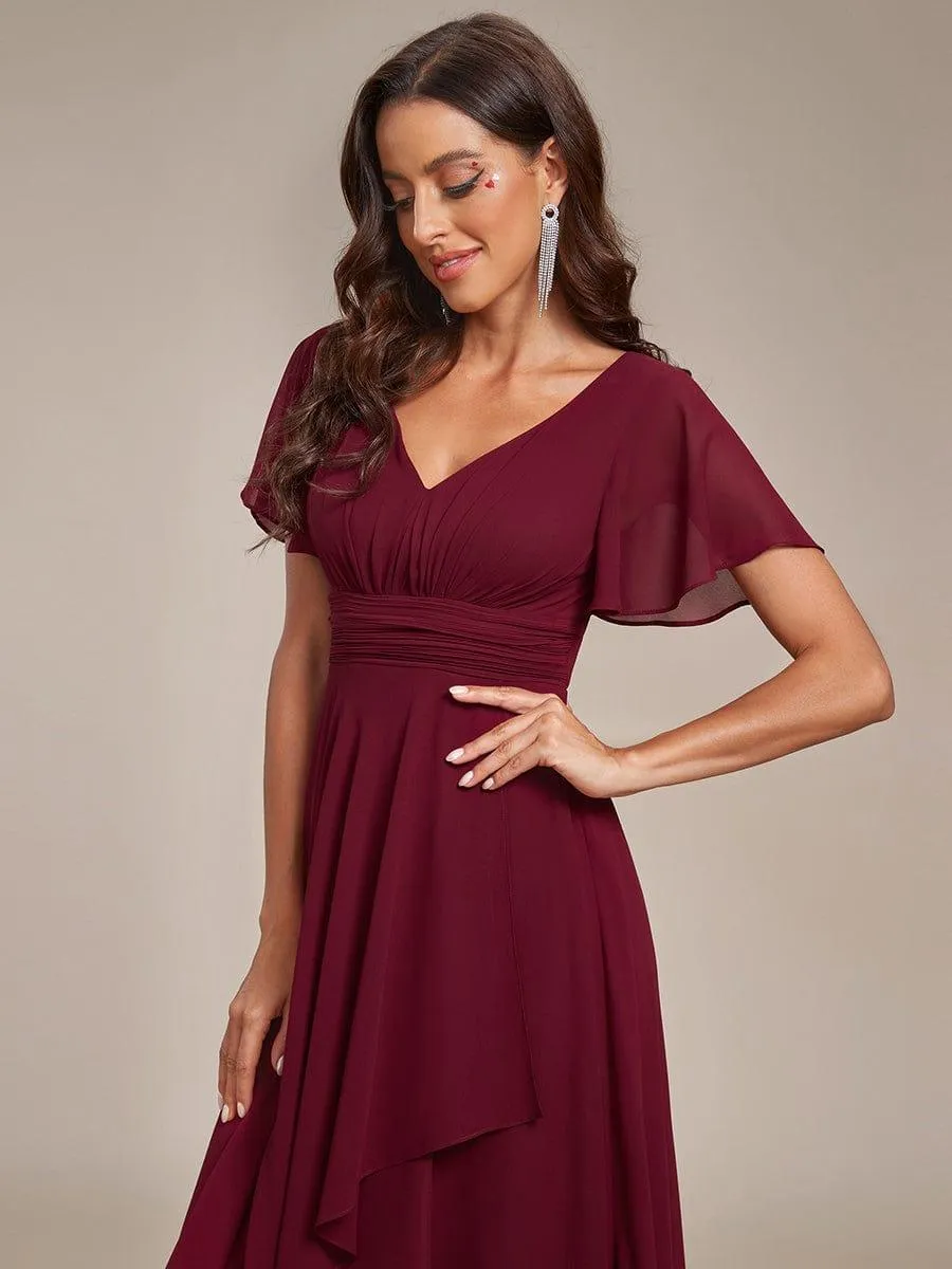 Robe de soirée en mousseline à manches volantées et à volants