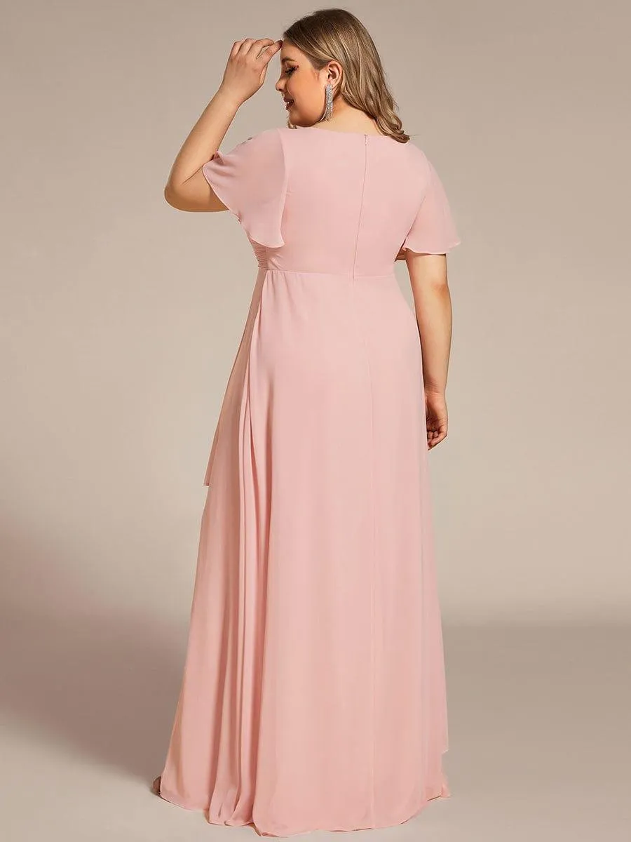 Robe de soirée en mousseline à manches volantées et à volants