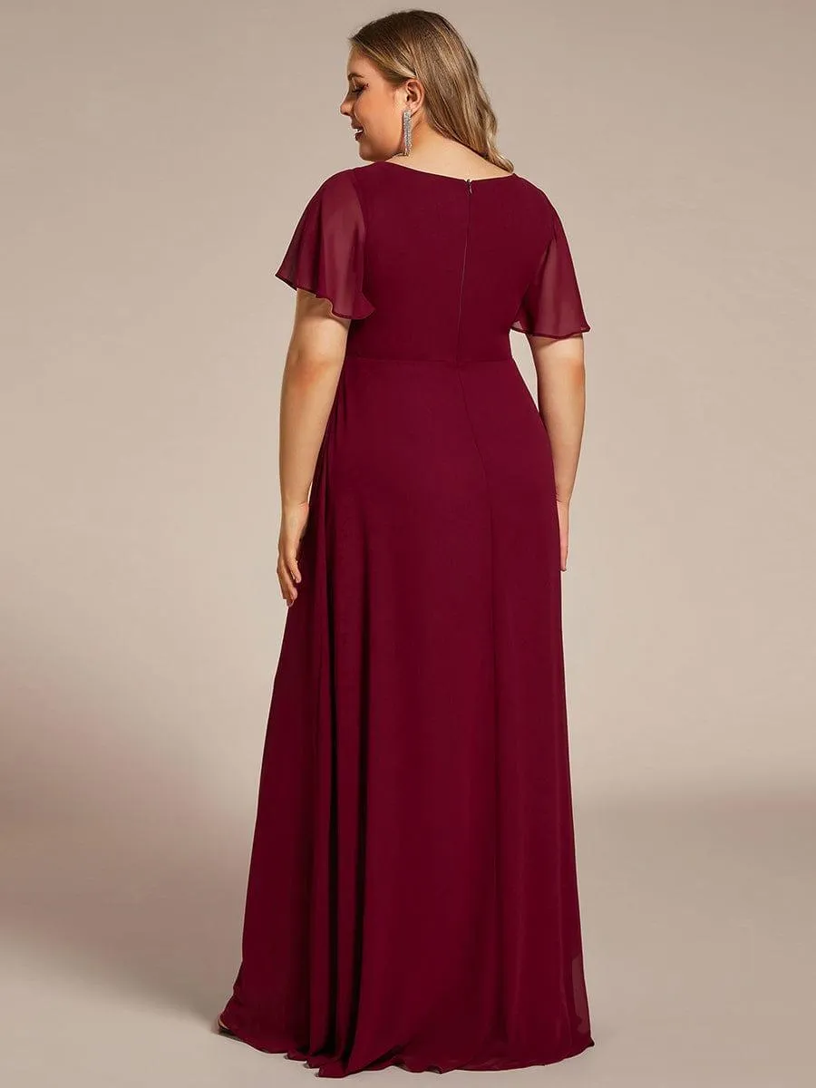 Robe de soirée en mousseline à manches volantées et à volants