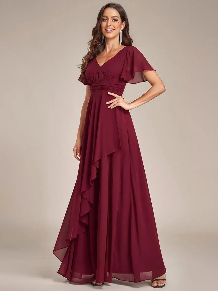 Robe de soirée en mousseline à manches volantées et à volants