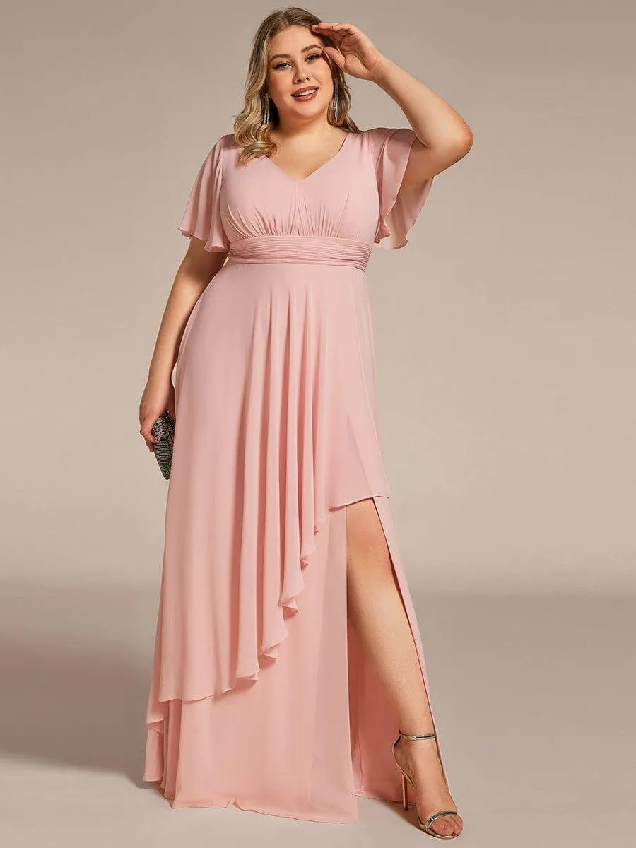 Robe de soirée en mousseline à manches volantées et à volants