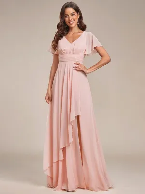 Robe de soirée en mousseline à manches volantées et à volants