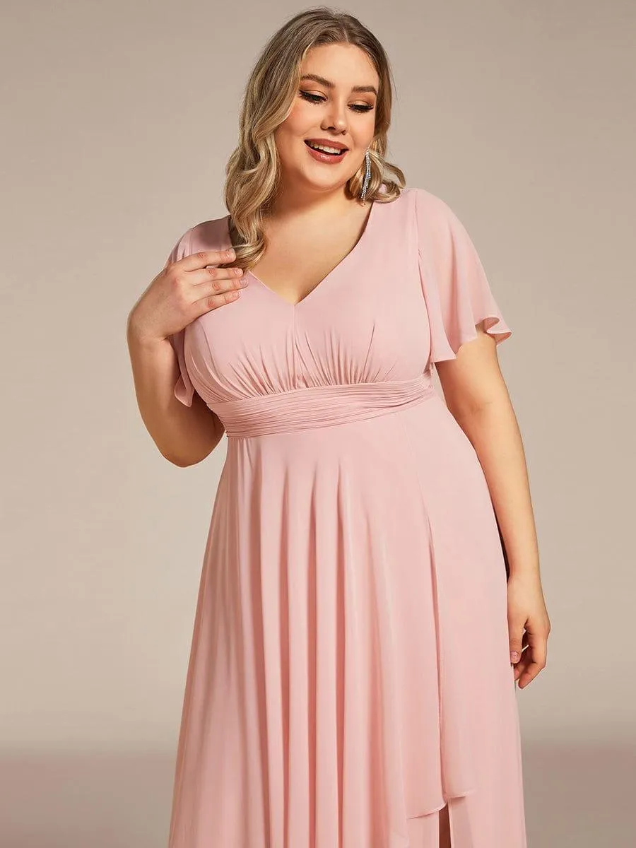 Robe de soirée en mousseline à manches volantées et à volants