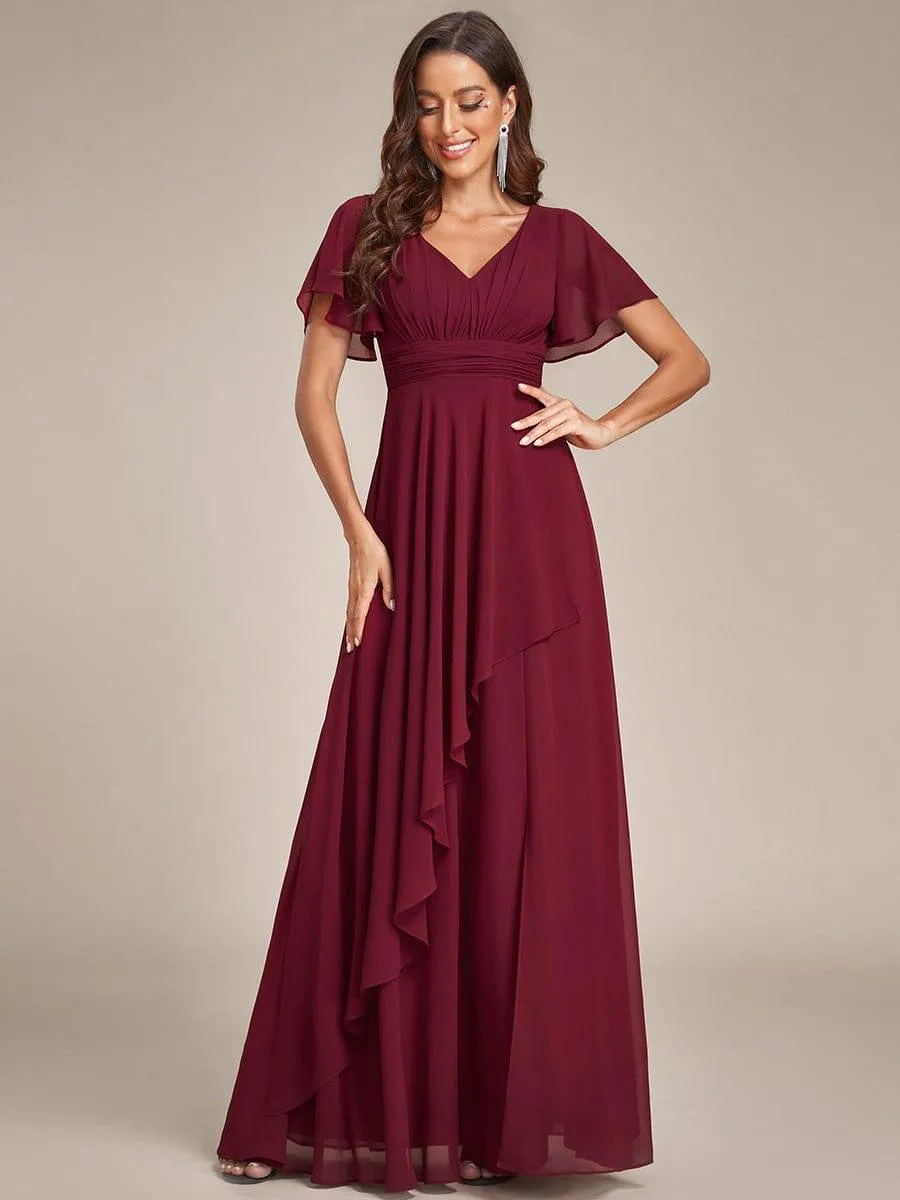 Robe de soirée en mousseline à manches volantées et à volants