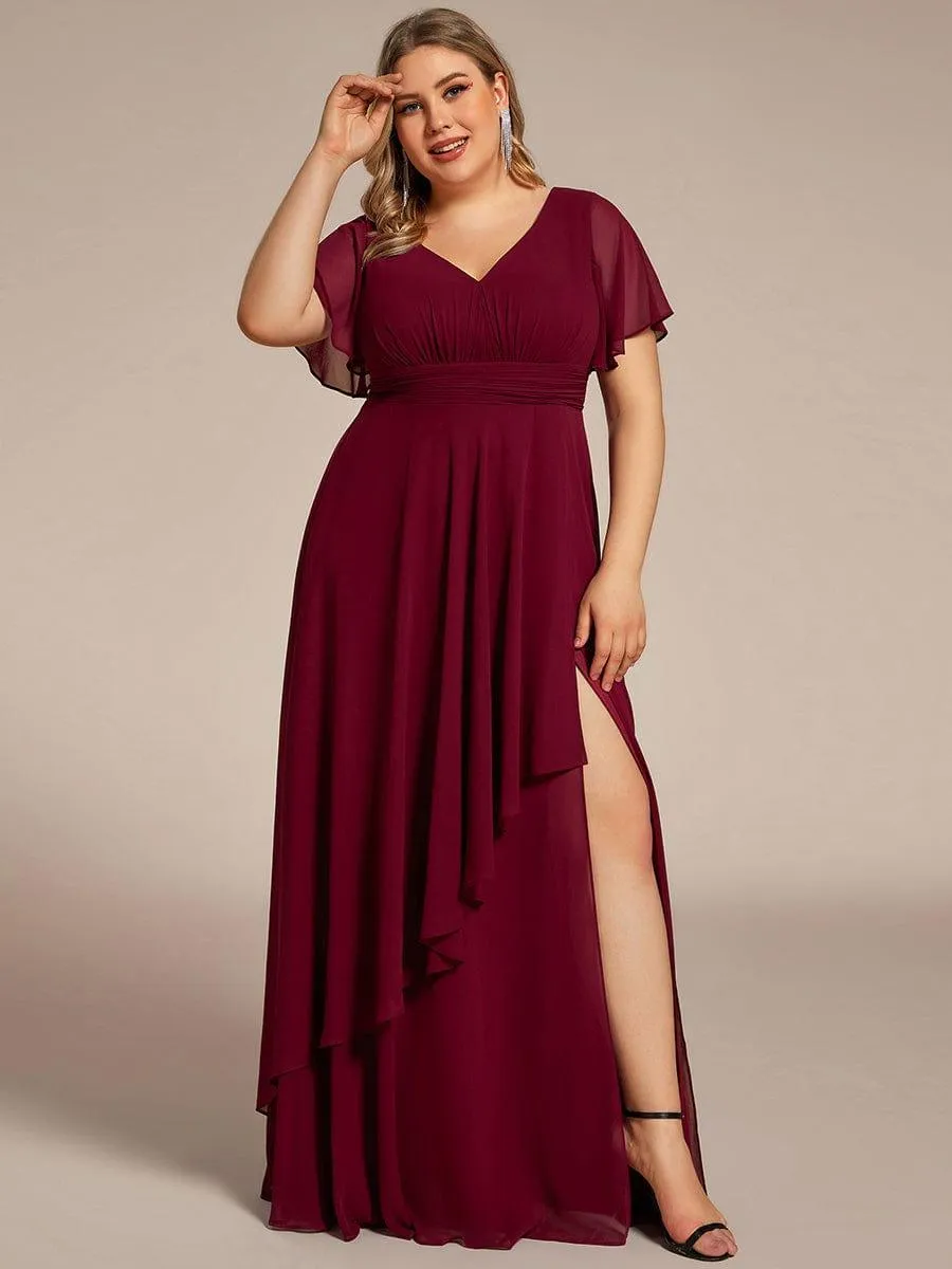 Robe de soirée en mousseline à manches volantées et à volants