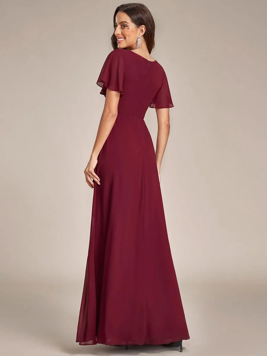 Robe de soirée en mousseline à manches volantées et à volants