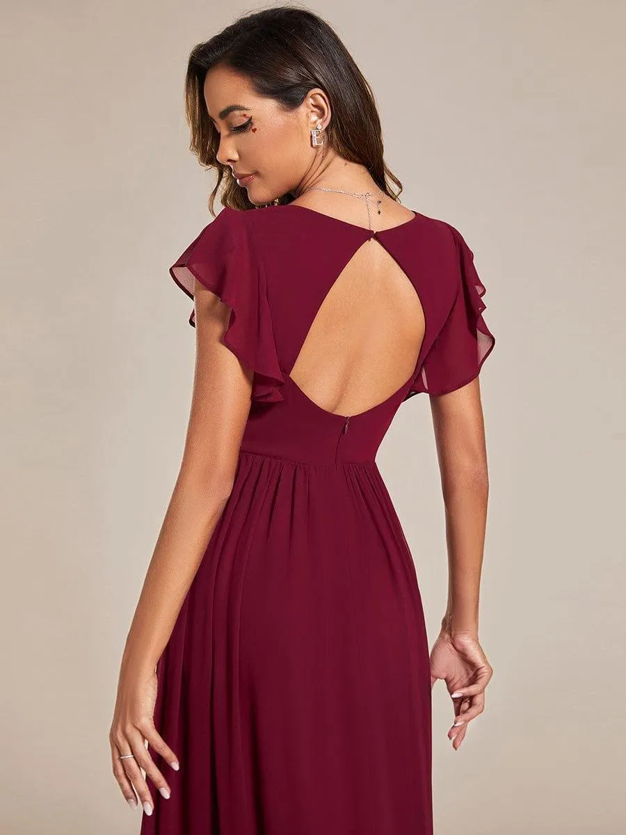 Robe de soirée en mousseline à manches volantées