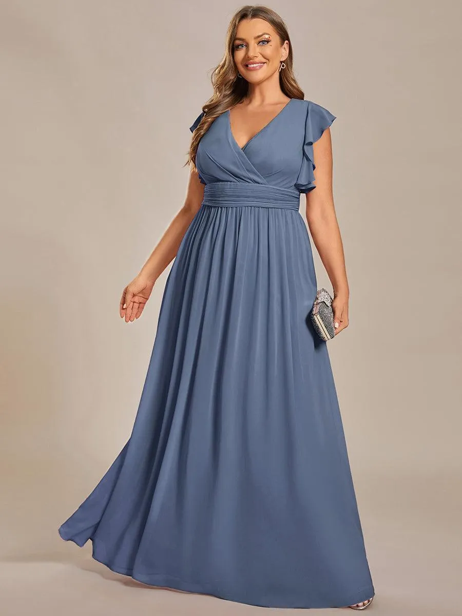 Robe de soirée en mousseline à manches volantées