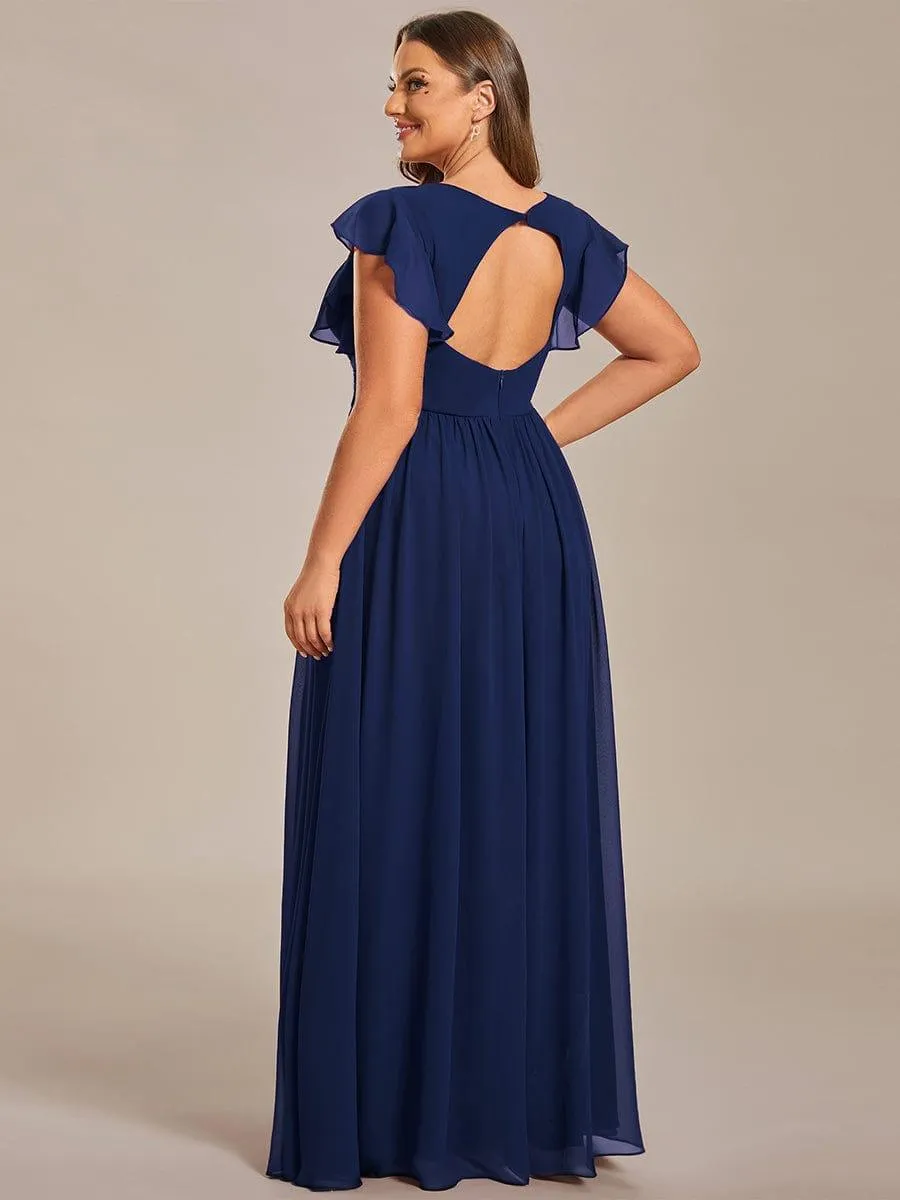 Robe de soirée en mousseline à manches volantées