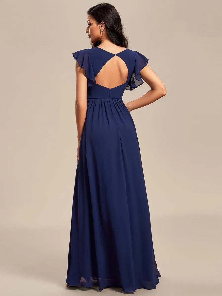 Robe de soirée en mousseline à manches volantées