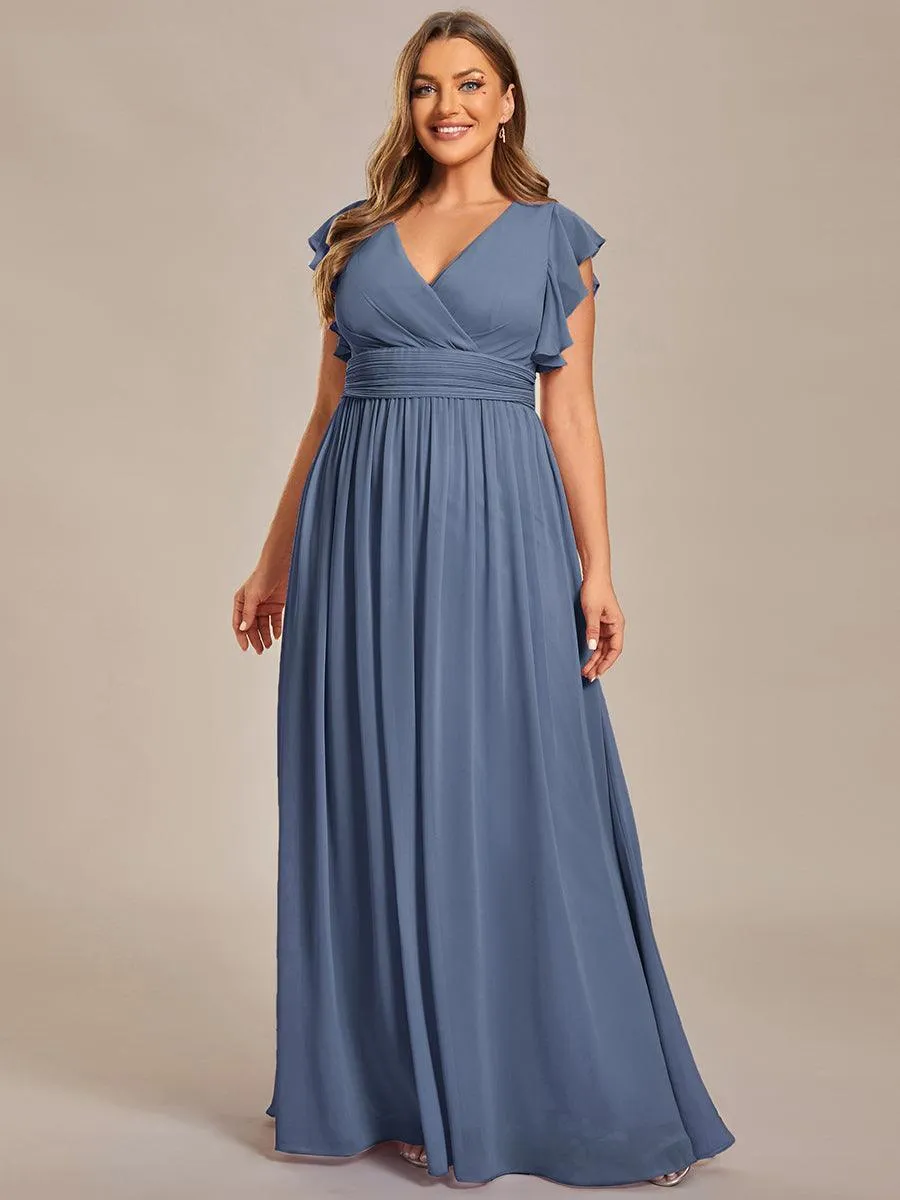 Robe de soirée en mousseline à manches volantées