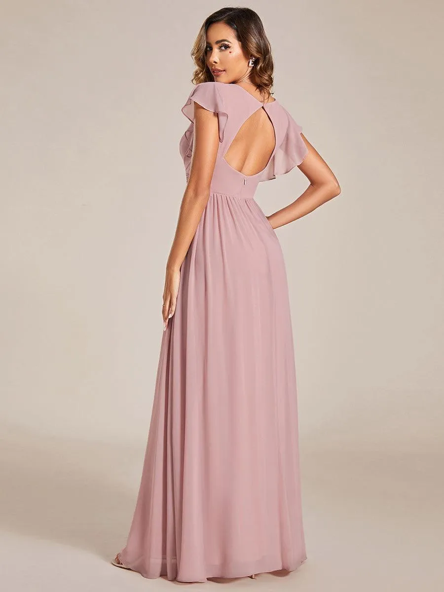 Robe de soirée en mousseline à manches volantées