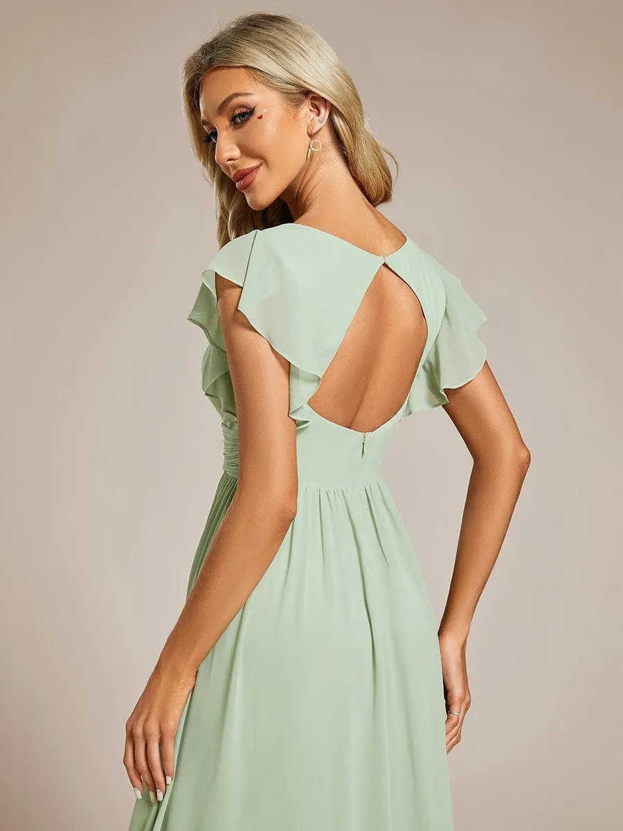 Robe de soirée en mousseline à manches volantées