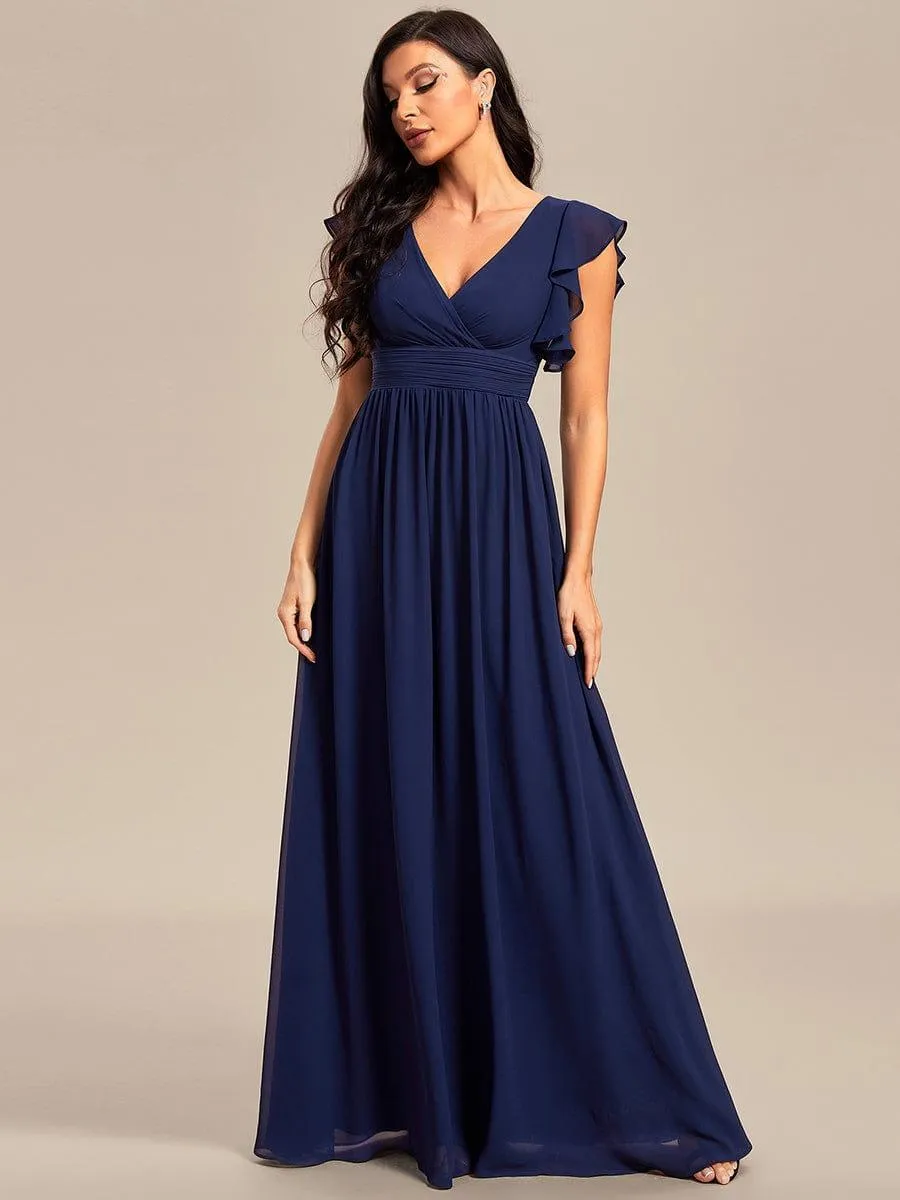 Robe de soirée en mousseline à manches volantées