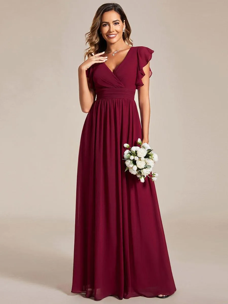 Robe de soirée en mousseline à manches volantées