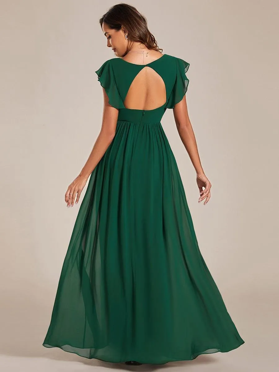 Robe de soirée en mousseline à manches volantées