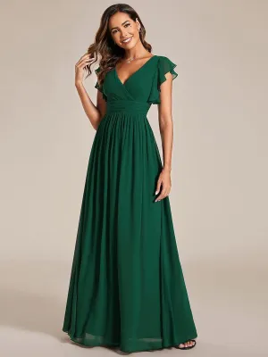 Robe de soirée en mousseline à manches volantées