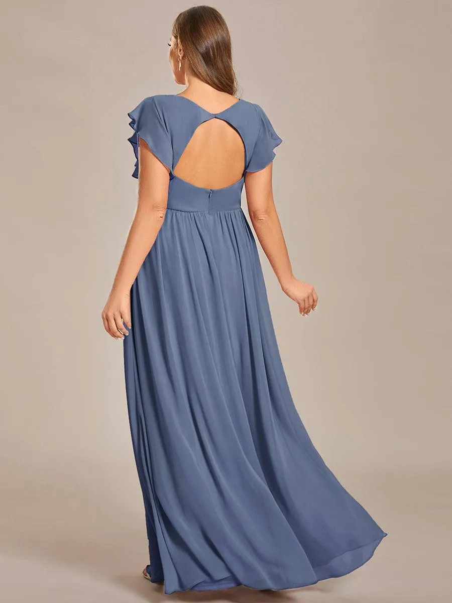 Robe de soirée en mousseline à manches volantées