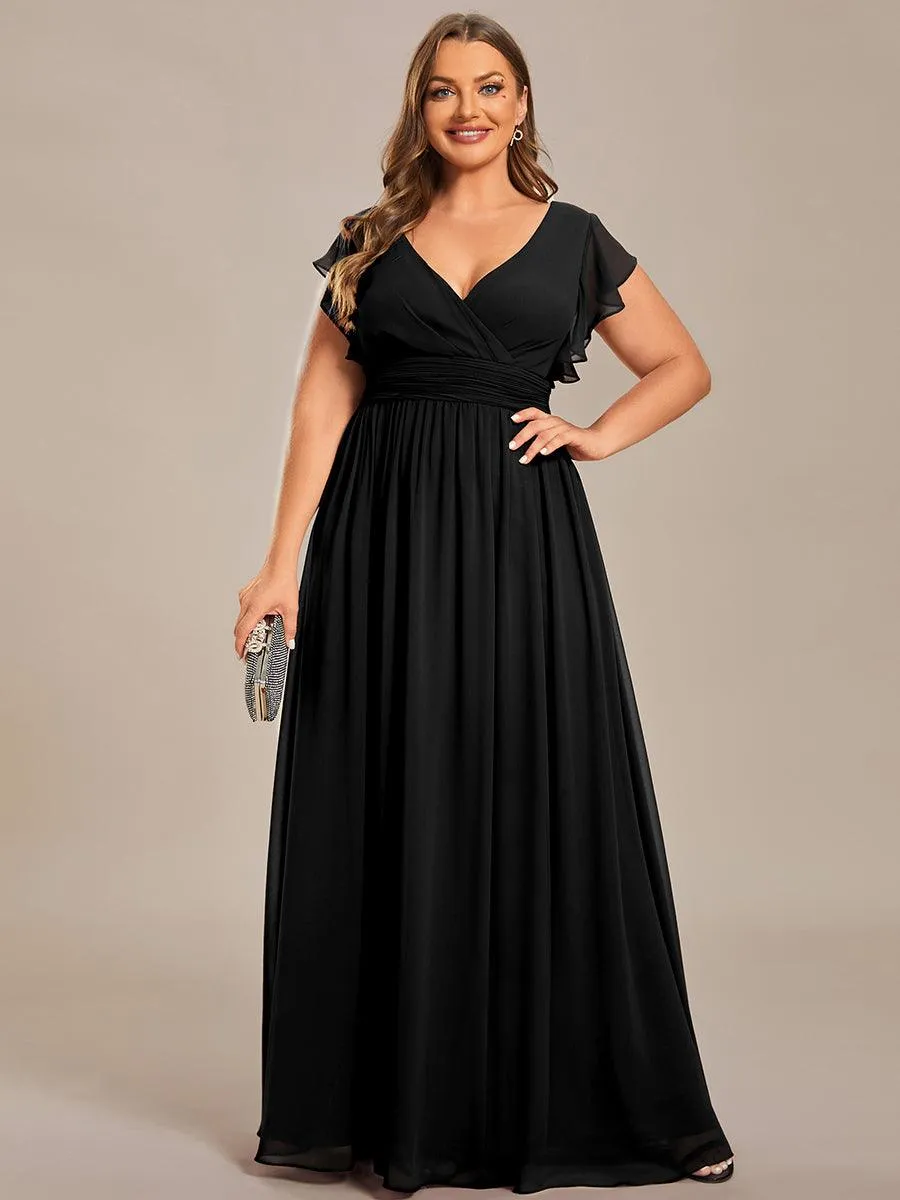 Robe de soirée en mousseline à manches volantées