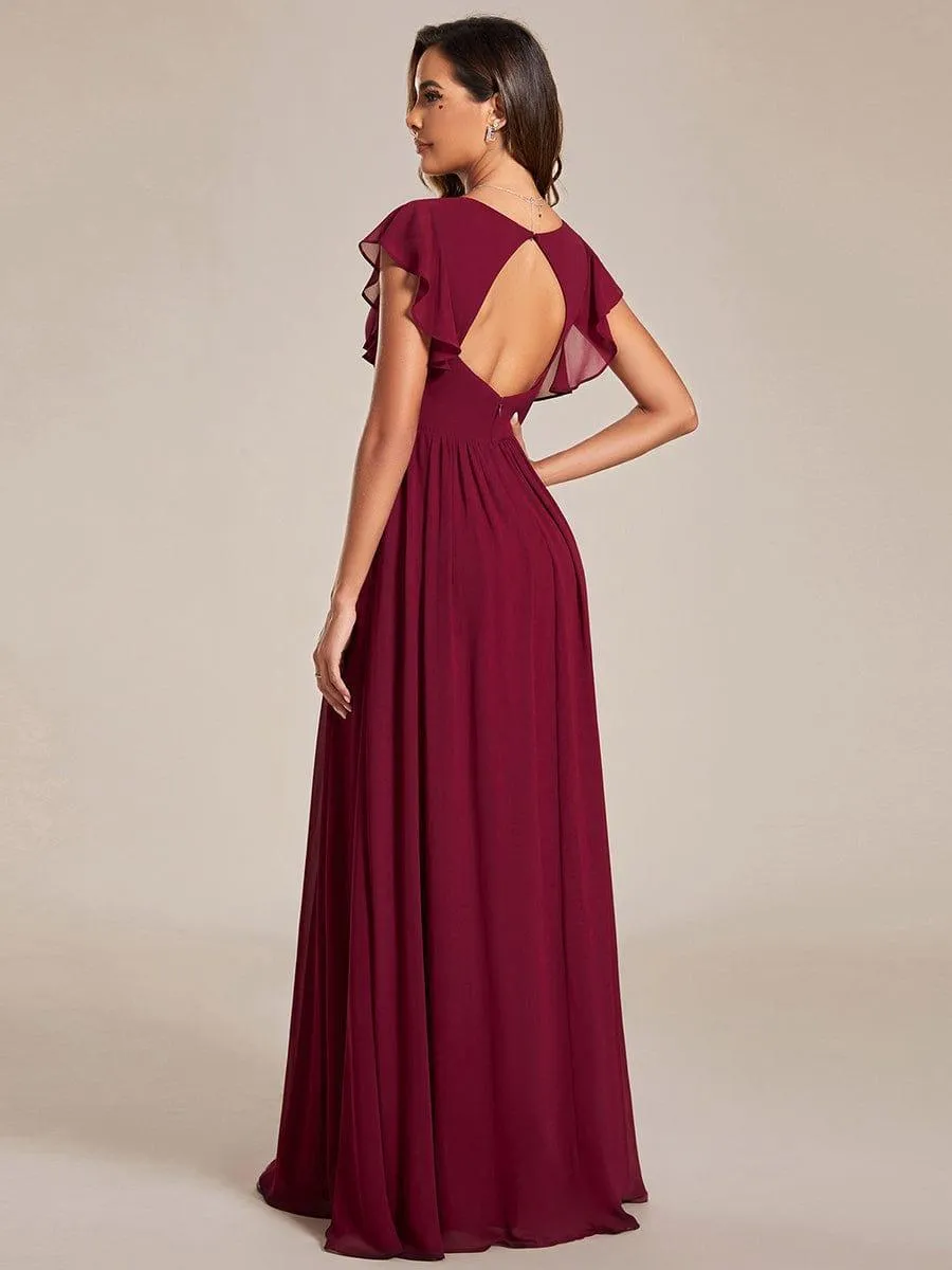 Robe de soirée en mousseline à manches volantées