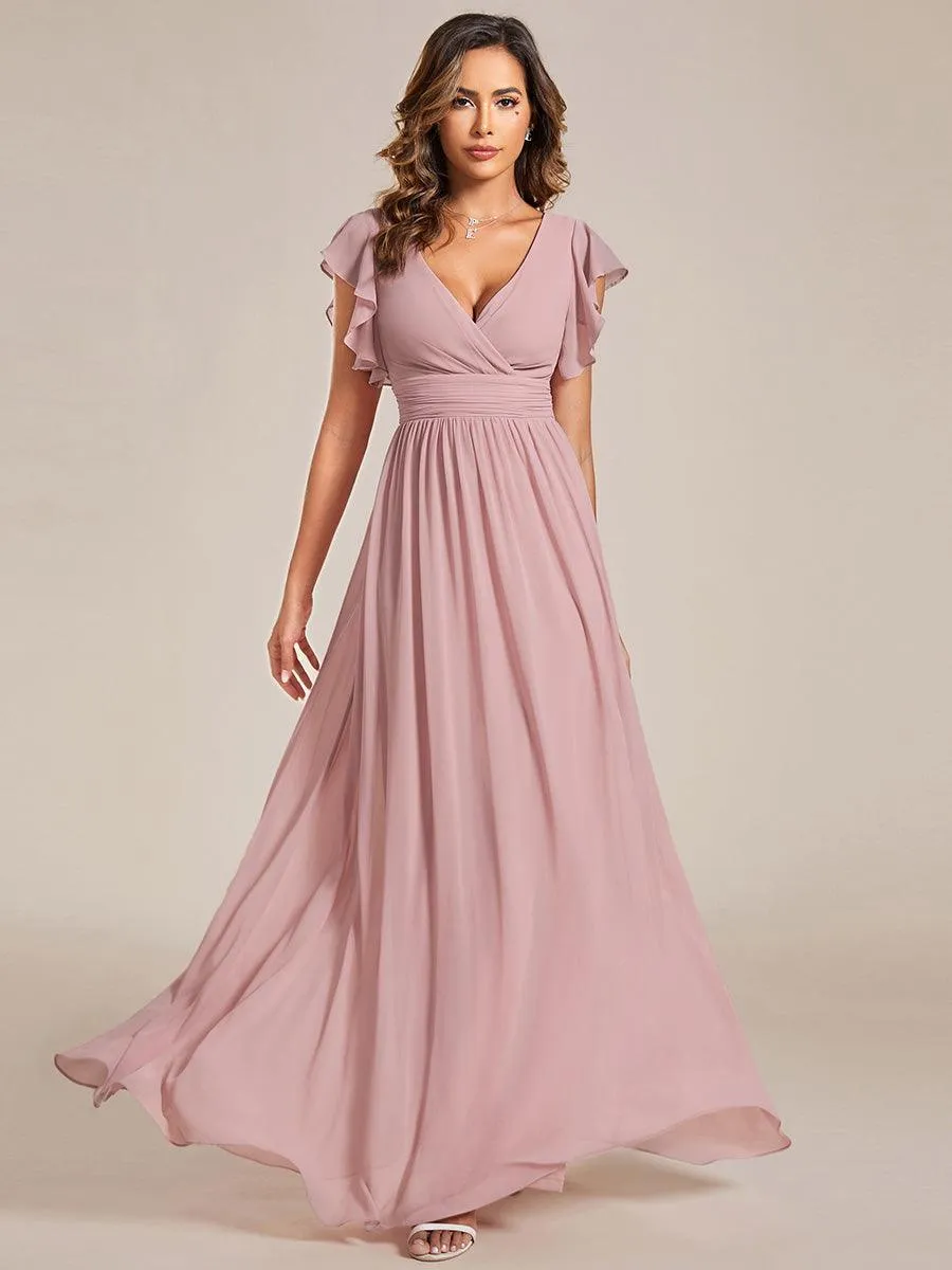 Robe de soirée en mousseline à manches volantées