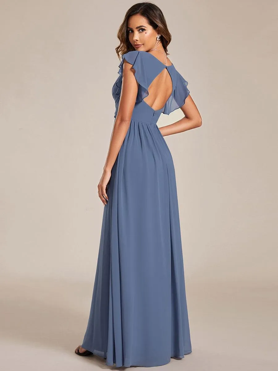 Robe de soirée en mousseline à manches volantées