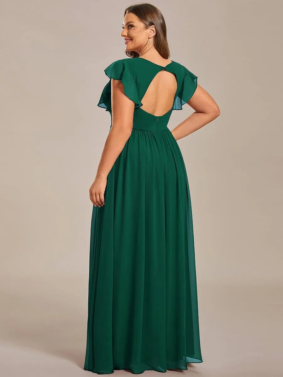 Robe de soirée en mousseline à manches volantées
